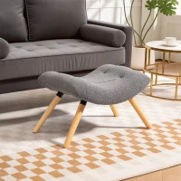 HOMCOM Puf de Picioare Modern cu Acoperire din Fleece si Picioare din Lemn, Tapitat, pentru camera de zi, dormitor, hol, Gri Inchis(m-2)