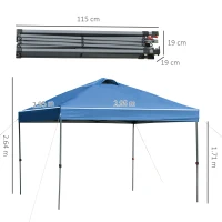 Outsunny Pavilion de gradina, pavilion pliabil, cort festiv, cort de gradina inclusiv cuie, franghii, tesatura Oxford, 2,95 x 2,95 x 2,64 m, Albastru(m-3)