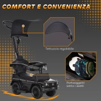 HOMCOM Macchina a Spinta per Bambini 12-36 Mesi con Licenza Mercedes, Tettuccio e Maniglia di Spinta, 85.5x40.5x95 cm, Nero(m-6)