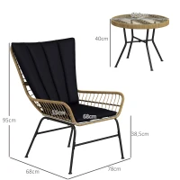Outsunny Set de bistrou mobilier de balcon, stil Boho, rezistent la intemperii, 76 x 66 x 96 cm, Negru(m-3)