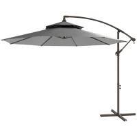 Outsunny Umbrelă, Cu Manivelă și Acoperiș Dublu Bază în Formă de Cruce Oțel Protecție Solară Ø2,67 x 2,45 m Gri deschis(m-6)