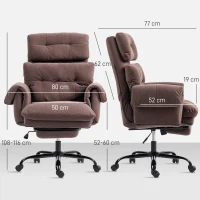 HOMCOM Chaise de bureau avec dossier réglable, fauteuil rembourré roulant, fauteuil rembourré, réglable en hauteur, en acier, Marron(m-3)