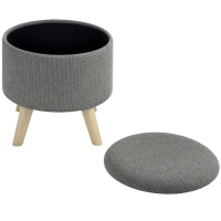 HOMCOM Pouf rotund picior de odihnă taburet cu depozitare picioare din lemn design modern gri