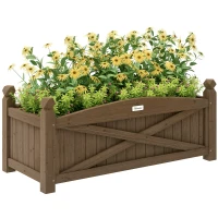 Outsunny Jardiniță din lemn, pat de flori în aer liber din lemn cu găuri de drenaj, 90 x 39 x 37 cm, maro închis(m-1)