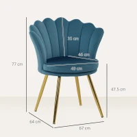 HOMCOM Fotoliu coquillage fotoliu de coafură fotoliu din catifea fotoliu de salon cu picioare din metal dorat bleu(m-3)
