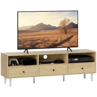 HOMCOM Mobilier TV pentru până la 75", cu 3 sertare, 3 rafturi deschise și canal pentru cabluri, 140 x 34 x 45 cm, lemn natural(m-1)