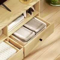 HOMCOM Mobilier TV pentru până la 75", cu 3 sertare, 3 rafturi deschise și canal pentru cabluri, 140 x 34 x 45 cm, lemn natural(m-4)