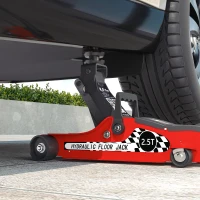 HOMCOM Cric hidraulic, cric de manevră extra plat încărare max 2500 kg, plajă de ridicare 80-360 mm, 53 x 20,5 x 17,5 cm, roșu(m-5)