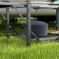 Outsunny Masă de bucătărie de camping pliantă, oţel și aluminiu, sac de transport, 2 rafturi și suporturi pentru pahare(m-4)