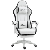 Vinsetto Scaun gaming scaun gaming cu spătar inclinabil la 135°, suport pentru cap și repose-pieds 65l x 65L x 121-129H cm alb și negru