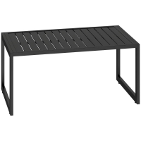 Outsunny Masă de cafea exterioară cu blat cu lamele, cadru din aluminiu, pentru balcon, terasă, 90 x 50 x 42 cm, negru