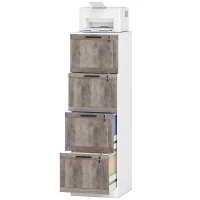 HOMCOM Cajonieră de Birou cu 4 Sertare Încuietoare 2 Chei Bare Suspendate pentru A4 Scrisoare 39,4x40x129 cm Alb și Lemn(m-6)