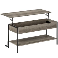 HOMCOM Masa de cafea cu blat rabatabil, masă de salon cu compartiment ascuns și raft deschis, 95x40x59cm, gri(m-7)