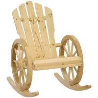 Outsunny Fotoliu de Grădină Adirondack cu Leagan Rocking Chair Stil Rustic Șic brațe Roți de Căruță Lemn de Brad Natural(m-1)