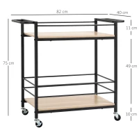 HOMCOM Carucior de servire, desserte de bucătărie cu roți, cu 2 rafturi, cadru metalic și aspect de lemn - dim. 82 x 40 x 75 cm(m-3)