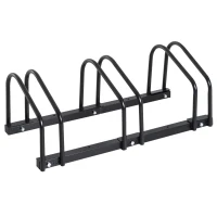 HOMCOM Suport pentru 3 biciclete, depozitare pneuri de 65 mm pe sol sau pe perete, 76 x 33 x 27 cm oțel negru(m-6)