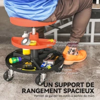HOMCOM Taburet pentru atelier cu rotile, taburet de mecanic cu înălțime reglabilă 40-51 cm, 2 rafturi 38x38x51 cm, galben(m-3)