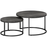 HOMCOM Set de 2 mese laterale pliabile design industrial, blat imitație ciment, picioare metalice negre(m-7)