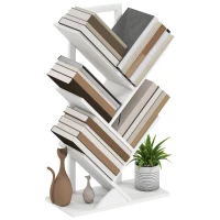 HOMCOM Bibliotecă în Formă de Copac cu 5 Rafturi și Sistem Antivărsare pentru Sufragerie Dormitor 50x24x82 cm Alb(m-1)