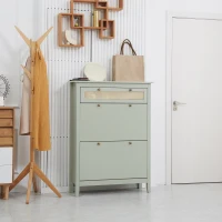 HOMCOM Dulap pentru pantofi în stil boem chic, cu aspect de răchită, verde apă(m-2)