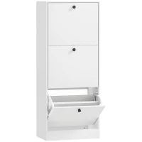 HOMCOM Dulap cu 3 Uși Rabatabile Rafturi Ajustabile și Design Compact 47x28x115 cm Alb cu Inserții de Lemn(m-7)