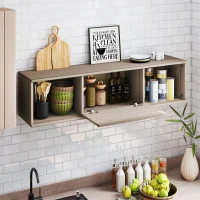 HOMCOM Dulap suspendat, mobilier de depozitare cu 2 compartimente deschise si usa rabatabila, 120 x 30 x 29,5 cm, maro(m-4)