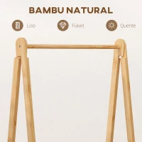 HOMCOM Suporte para Cabides de Bambu com Cesto de Tecido e Dobrável 60x44,5x157,5 cm Madeira Cinzento(m-8)