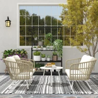 Outsunny Set mobilier grădină poliratan, 4 persoane, canapea 2 locuri, fotoliu, masă, perne, Kaki(m-5)