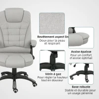 Vinsetto Fotoliu de birou cu funcție de masaj și încălzire, scaun de birou cu înălțime reglabilă, spătar inclinabil și telecomandă gri(m-5)