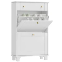 HOMCOM Dulap Pantofi de intrare îngust cu sertare cu uși basculante și raft ajustabil, 60 x 23,5 x 98,5 cm, alb(m-1)