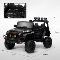 AIYAPLAY Mașină electrică pentru copii UTV cu telecomandă 2,4G, 2 motoare de 12 V, muzică, claxon, lumini LED, 100x63x65cm, negru(m-3)