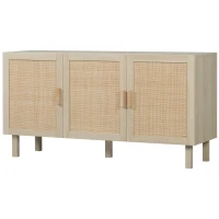 HOMCOM Bufet Dulap de Depozitare cu 3 Uși și Raft Reglabil, Efect de Ratan, Stil Boem 136 x 41 x 70 cm(m-6)