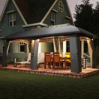 Outsunny Pavilion, Cort de petreceri, cu plase anti-insecte, plafon rezistent la vânt, pentru până la 15 persoane, gri închis, 3 x 6 x 3 m(m-4)