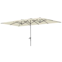 Outsunny Umbrelă dublă, 451 x 264 cm Umbrelă cu sistem de manivelă, 12 bale metalice, Stâlp din aluminiu, Crem(m-6)
