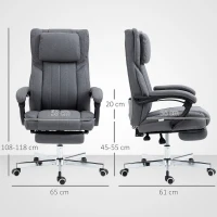 Vinsetto Scaun de birou cu funcție de masaj, spătar reglabil, suport pentru picioare extensibil, imitație de in, gri, 65 x 61 x 113 cm(m-3)
