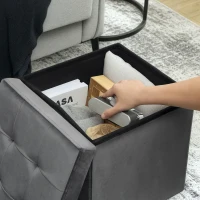 HOMCOM Scaun de depozitare pliabil, scaun pătrat 37,6 L din catifea, capacitate 120 kg, 38 x 38 x 38 cm, gri(m-3)