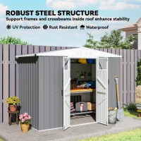 Outsunny 8 x 4 ft Metal Garden Shed, Garden Storage Shed with Window, 4 Vents and Lockable Door, Waterproof Galvanised Steel Tool Storage Shed, Light Grey(m-6)