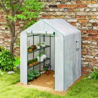 Outsunny Seră de grădină cu 1 ușă 2 ferestre rafturi 3 nivele pentru Legume Plante Flori Pânză PE 140 x 143 x 190 cm alb(m-4)