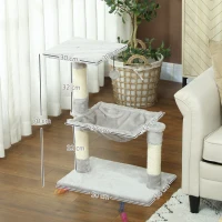 PawHut Arbore de pisici 3 dălți zgărie sisal natural platformă hamac și minge suspendată 50 x 26 x 70 cm pluș scurt gri(m-3)