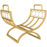 Outsunny Estante de leña para chimenea interior 46 x 36 x 41 cm Brennholzregal para Kamin Ofen Metall Gold(m-1)