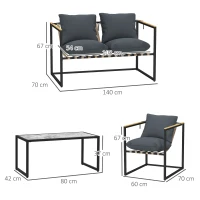 Outsunny set mobilier grădină 4 piese, 2 fotolii, canapea 2 persoane, masă, perne incluse, gri(m-3)