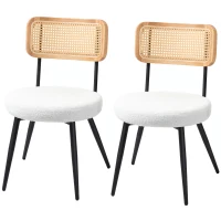 HOMCOM Lot de 2 scaune de bucatarie boho cu spatar din ratan pentru living, camera de zi, dormitor, alb(m-6)