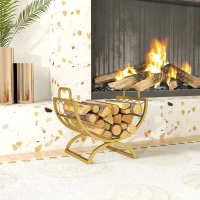 Outsunny Estante de leña para chimenea interior 46 x 36 x 41 cm Brennholzregal para Kamin Ofen Metall Gold(m-2)