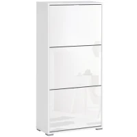 HOMCOM Dulap de Pantofi Dulap de pantofi cu 3 uși rabatabile 3 Compartimente din lemn 60L x 26l x 124Î cm Alb lucios(m-1)