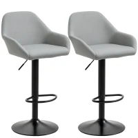 HOMCOM Lot de 2 scaune de bar cu spătar și suport pentru picioare, reglabil în înălțime și rotativ la 360°, gri(m-1)