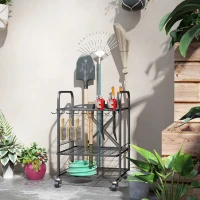 Outsunny Organizator de unelte de grădină, suport pentru unelte de grădină cu 40 compartimente pe 2 niveluri cu roți 57 x 48 x 70 cm negru(m-4)