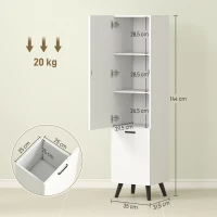 HOMCOM Coloană Înaltă pentru Baie cu Uși și Rafturi Coș pentru Rufe Murdare în Spații Reduse 35x31,5x144 cm Alb(m-3)