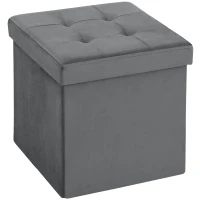 HOMCOM Scaun de depozitare pliabil, scaun pătrat 37,6 L din catifea, capacitate 120 kg, 38 x 38 x 38 cm, gri(m-1)
