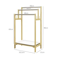 HOMCOM Suport de prosoape din bambus cu 3 bare, raft de depozitare, 4 cârlige și platou detașabil, 50,5Lx31Px90H cm natural(m-3)