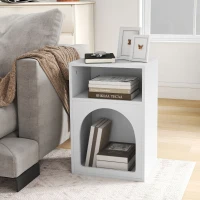 HOMCOM Set de 2 mese de noapte, masă de noapte cu compartimente deschise, design arcuit, 40 x 30 x 60 cm, alb(m-4)